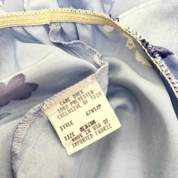 Vintage California Dynasty Sleep Set Blue Floral Sheer Satin Size Medium 1980s - Picture 12 of 12